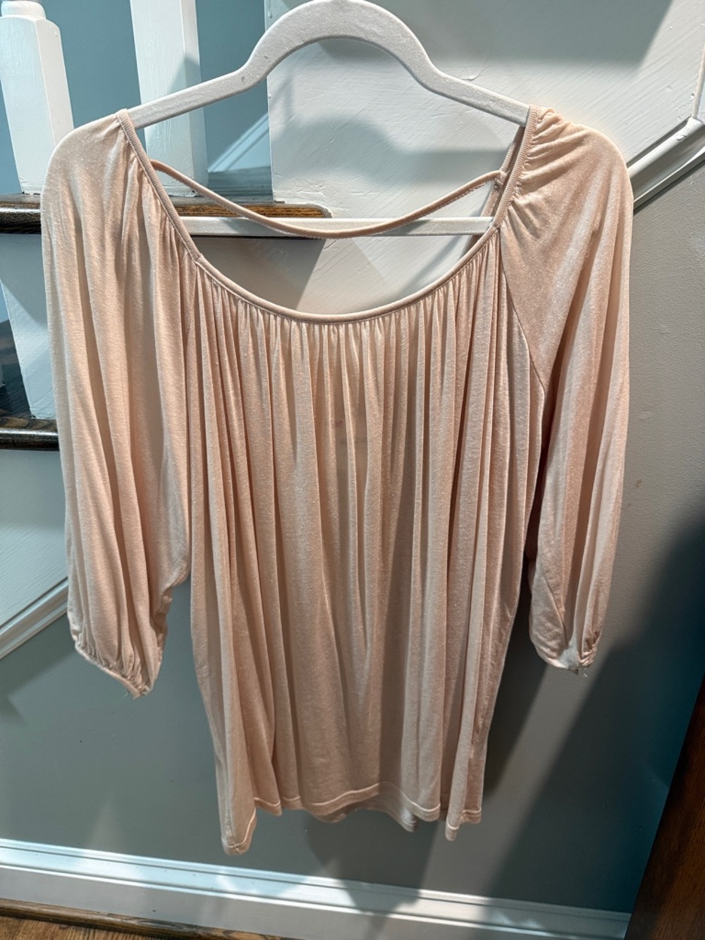 POL Dusty Blush Off-Shoulder Gathered Tunic